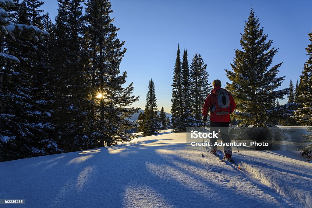 Backcountry esquiador en montañas, giras de esquí Alta - Foto de stock de Colorado libre de derechos