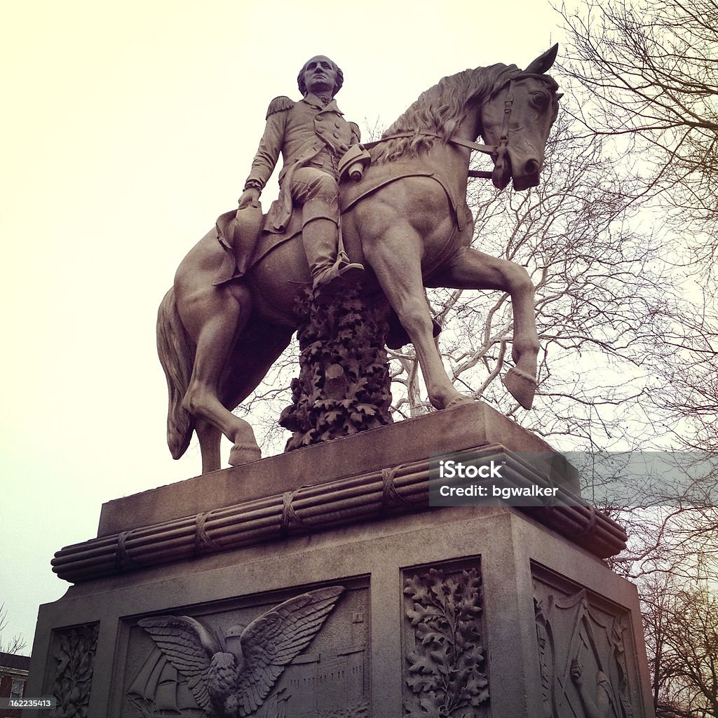 George Washington Statue of George Washington on Horse.  Statue located in the North Side of Pittsburgh.   Statue was dedicated in the late 1800's.   Photographed with an iPhone and processed in Instagram. Statue Stock Photo