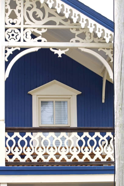 istock charming american classic home with victorian patterns in blue and white trim 1622359313