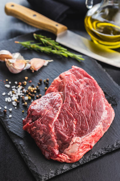 istock Raw fillet steak beef meat on cutting board. 1622376743