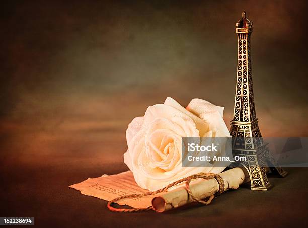 Rose And Paper Scroll Stock Photo - Download Image Now - Alphabet, Beauty, Brown
