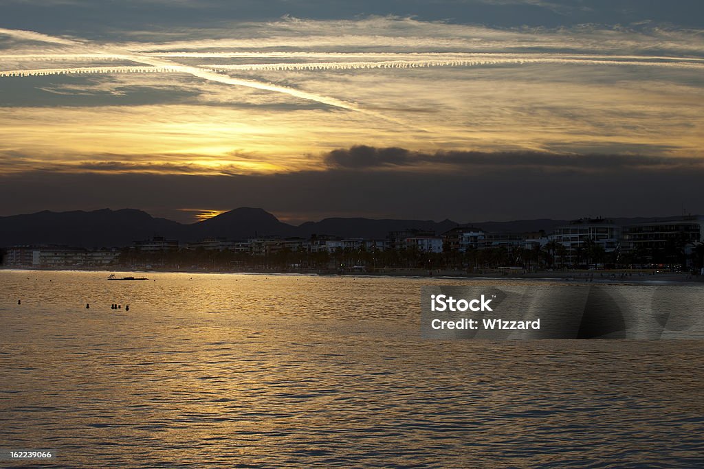 Salou Spain, Salou coast line in sunset Bay of Water Stock Photo