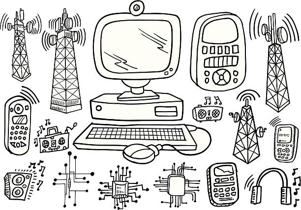 Doodle Technology and electronics Set vector art illustration