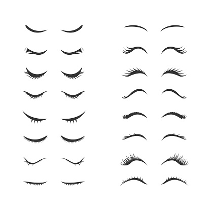 Cute Eyelashes Black Thin Line Icon Set Woman Closed Eyes. Vector illustration of Girly Eyelash Silhouette