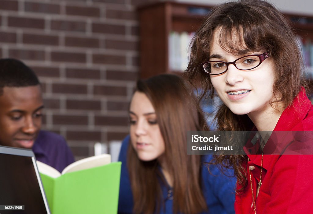 Teenager studieren an einen Computer in der Schule Bibliothek - Lizenzfrei 16-17 Jahre Stock-Foto