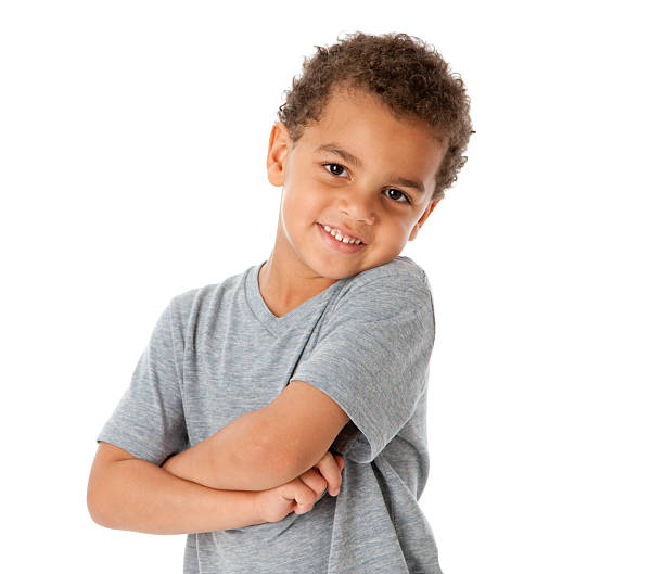istock Smiling Mixed Race Little Boy Caucasian Black Head Shoulders 162242091