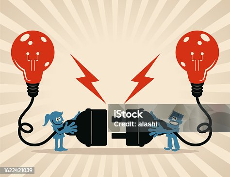 istock A businesswoman and a businessman holding huge wired power plugs and sockets are ready to make connections of ideas, Brainstorming concepts 1622421039
