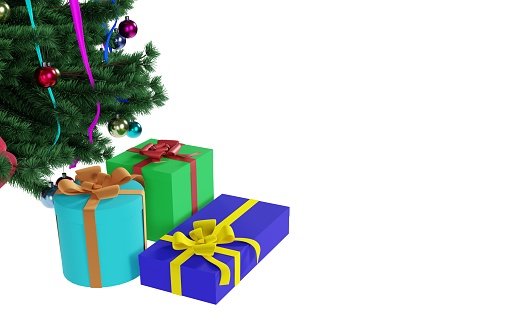 gifts under the Christmas tree on a white background