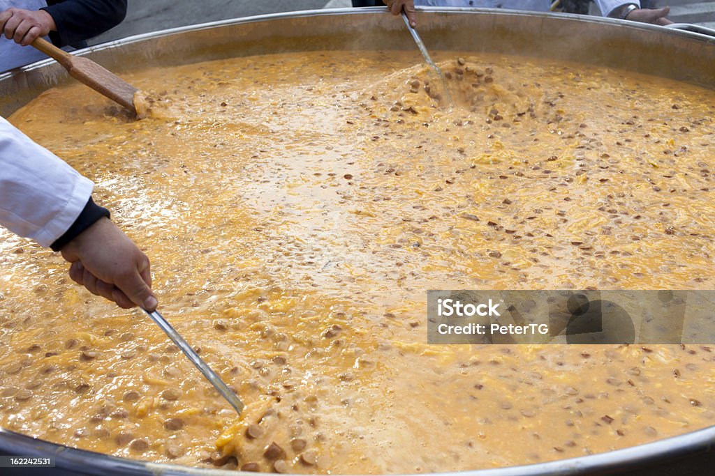 Making biggest omelette with salami Making 3000 eggs omelette with salami- the biggest Large Stock Photo