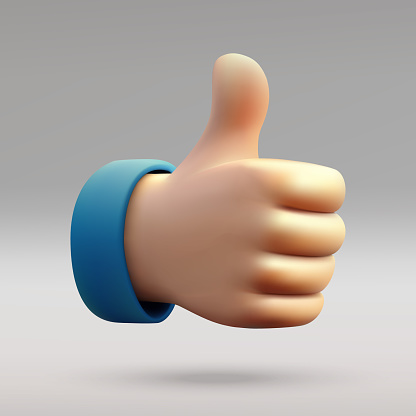 3D cartoon thumb up hand isolated. Like sign. Vector 3d illustration
