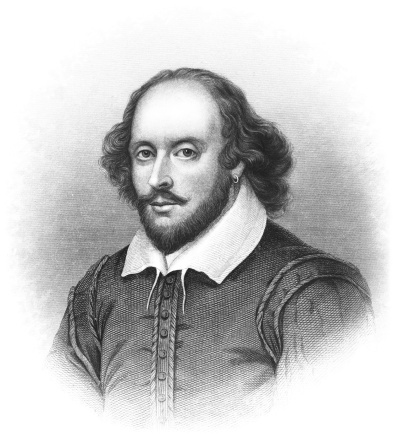 Engraved portrait of William Shakespeare. High resolution scan. Isolated on white.