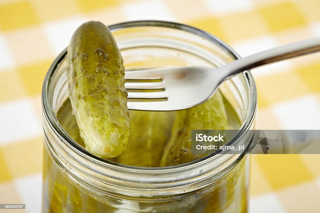 Jar of pickled cucumber Close-up Stock Photo