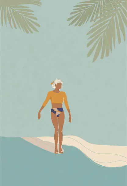 Vector illustration of Surfer Girl Tropical Island, Surf Illustration