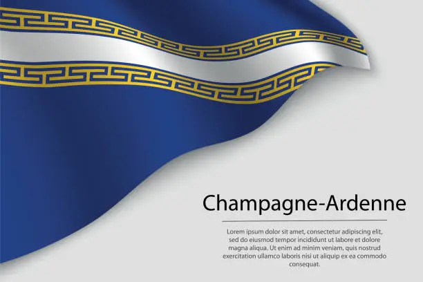 Vector illustration of Wave flag of Champagne-Ardenne is a region of France. Banner or ribbon