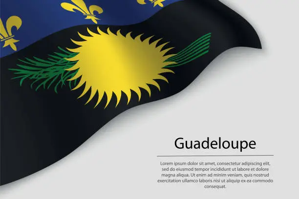 Vector illustration of Wave flag of Guadeloupe is a region of France. Banner or ribbon