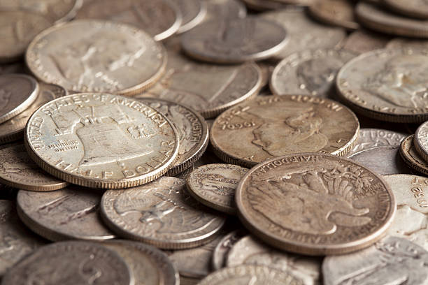 Old Silver Coins stock photo