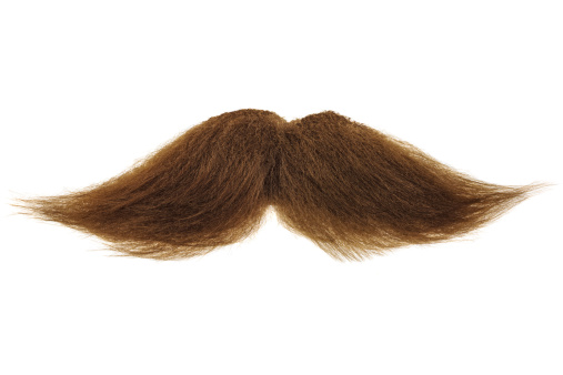 Curly brown mustache isolated on a white background