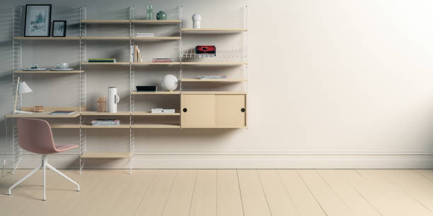 istock Modern Home Office Furnishing With Wall Mock Up - Copy Space Background (3D Visualization) 1622451138