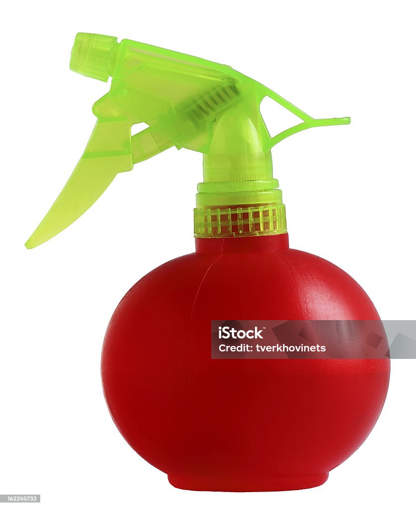 Red spray bottle Red spray bottle with green top isolated on white background Agriculture Stock Photo