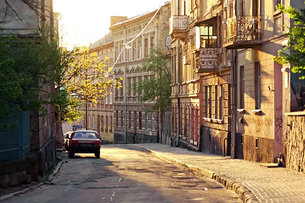 Converted curved streets in the central part of the city of Lviv, Ukraine