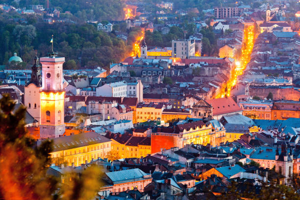 Night view from Castle Hill, Lviv, Ukraine
