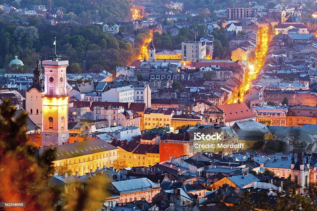 View of Lviv from Castle Hill Night view from Castle Hill, Lviv, Ukraine Lviv Stock Photo