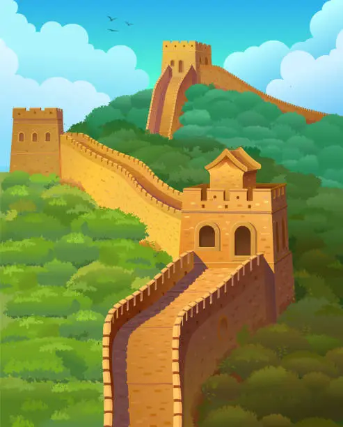 Vector illustration of The great Wall of China. Vector illustration