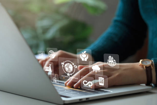 istock Growing sustainability. LCA-Life cycle assessment concept.Woman using a laptop with LCA  on virtual screen. environmental impact assessment related to product value chains. Carbon footprint reduction. 1622485619