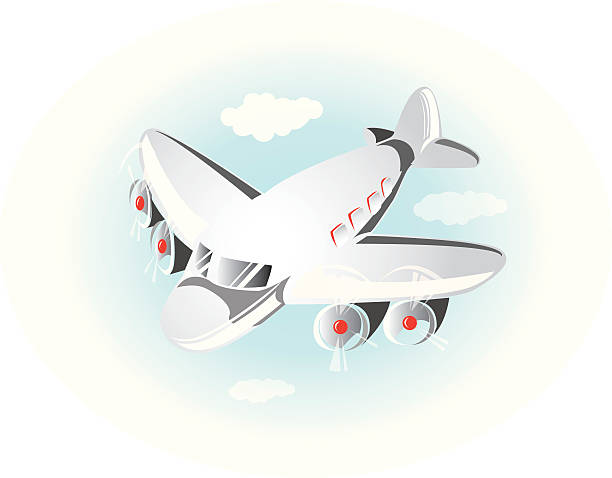 White airplane in the sky vector art illustration