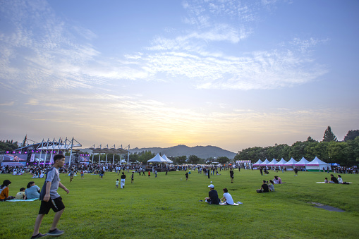 Asan City, South Korea - August 17, 2023: A citizen festival hosted by Asan City was held at the lawn park. (Photo by Young Jin Lee)