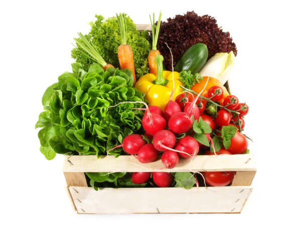 istock Mixed Vegetables and Salads in a Box on white Background - Isolated 1622497492