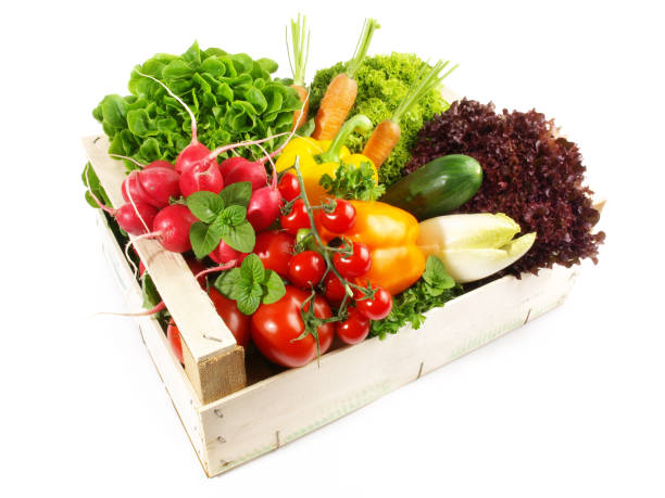 istock Mixed Vegetables and Salads in a Box on white Background - Isolated 1622497654