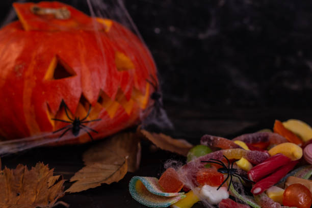 istock Halloween decorations, pumpkin, sweets, spiders, Jack's lantern from pumpkin 1622511124