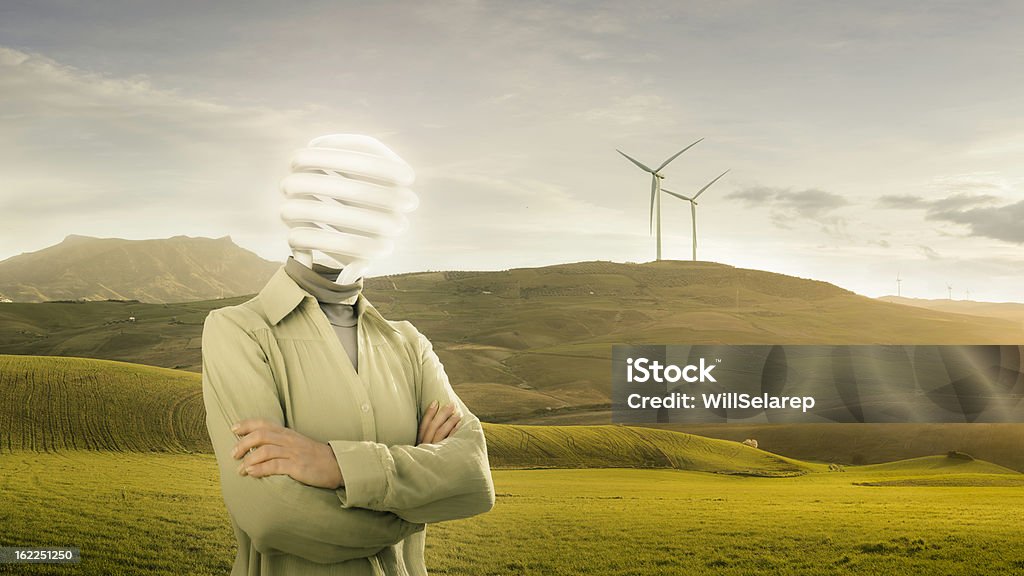 Think green Conceptual image of the use of the Alternative Energies. Wind Power Stock Photo