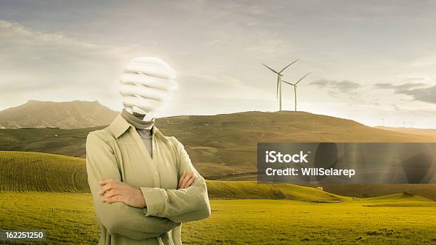 Think Green Stock Photo - Download Image Now - Wind Power, Cloud - Sky, Light Bulb