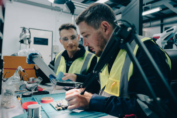 istock Multiracial tachnicial engineer training with robot arm 1622515043