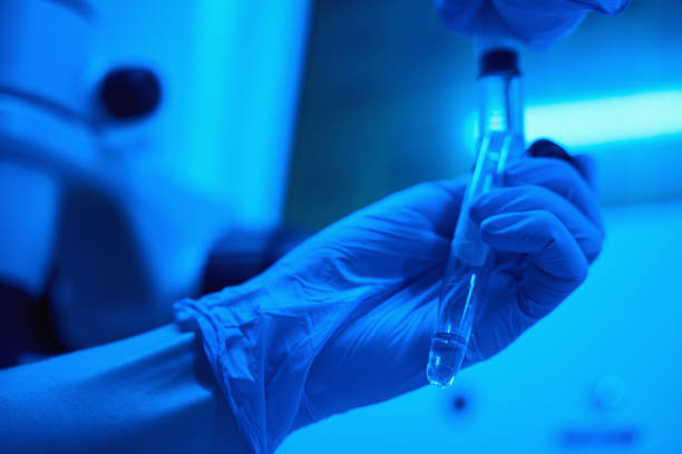 istock Special test tubes with biomaterial in hands of laboratory assistant 1622522479