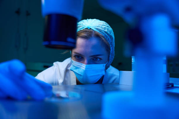 istock Laboratory assistant in a protective mask conducts an ICSI procedure 1622524214