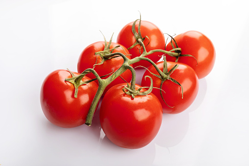 High angle view of tomatoes on white background