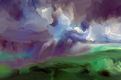 dramatic clouds, digital and watercolor painting
