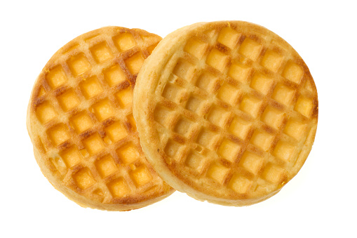 Two waffles  isolated on white background--viewed from directly above.