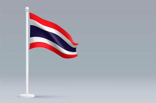 3d realistic national Thailand flag isolated on gray background with copyspace