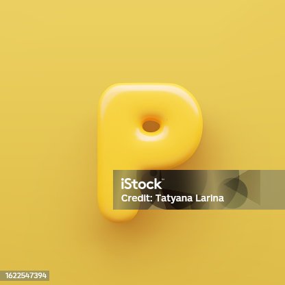 istock 3D Yellow letter P with a glossy surface on a yellow background . 1622547394