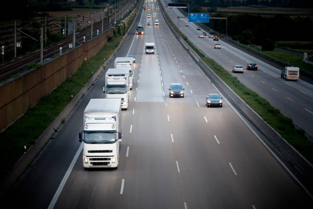 istock Traffic on Autobahn A3 at dusk, high angle view 162255160