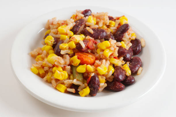 Vegetarian dish of rice and beans with vegetables