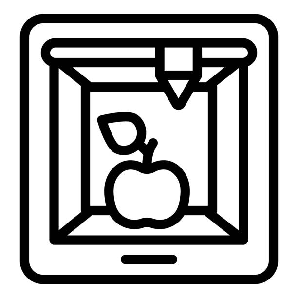 istock 3d food printing line icon. 3D apple print vector illustration isolated on white. 3d meal printing outline style designed for and app. 1622581564