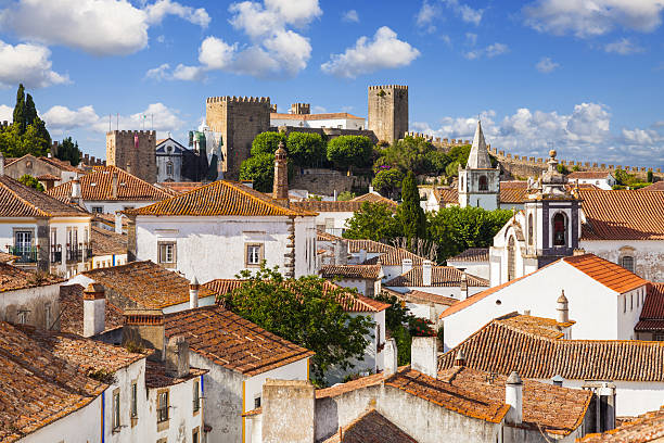 Rooftops and castle of Obidos a medieval fortified village in Portugal obidos photos stock pictures, royalty-free photos & images