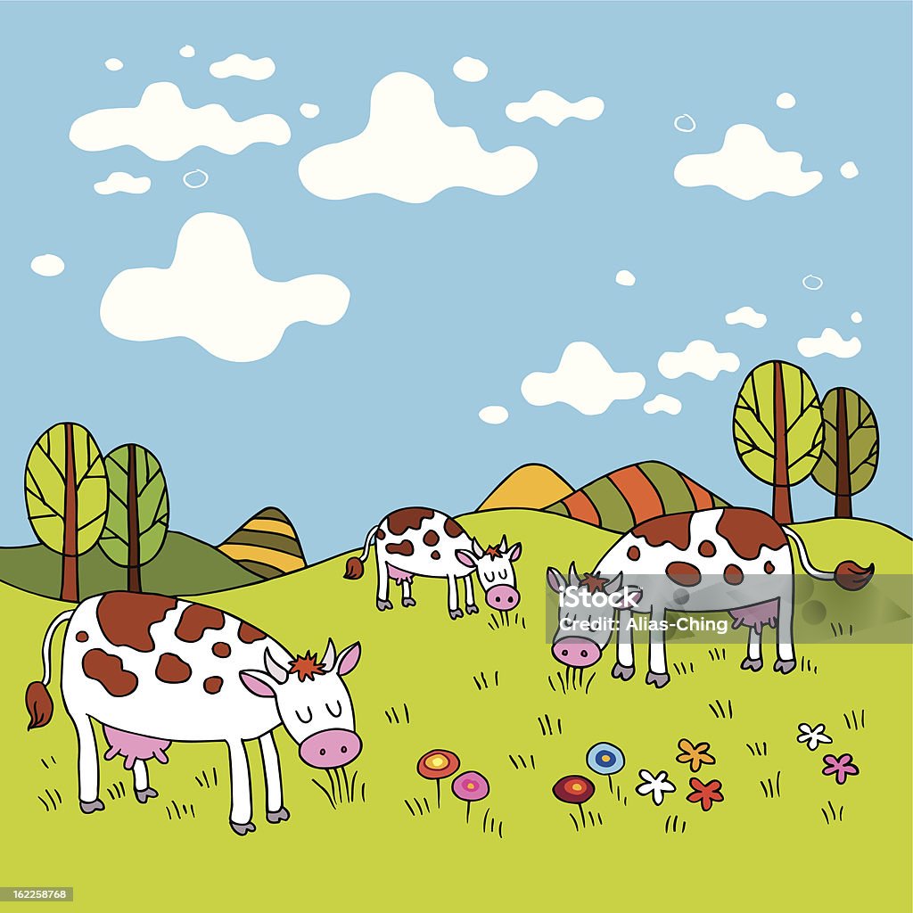 Vacas em um campo - Vetor de Agricultura royalty-free