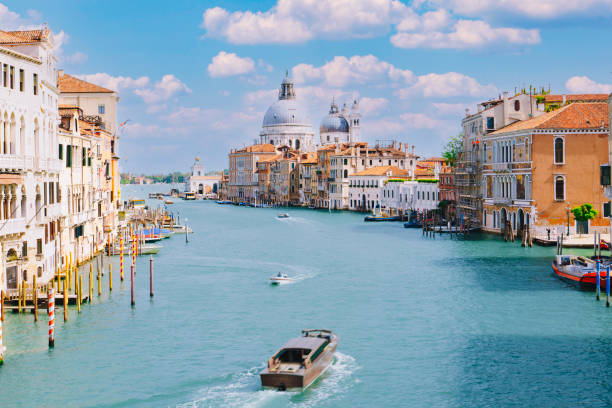 Grand canal Aerial view in Venice Italy stock photo
