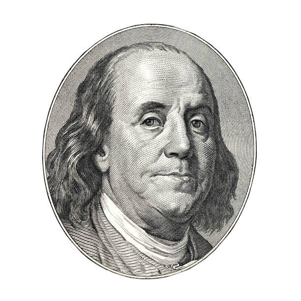 istock Benjamin Franklin cut from old 100 dollars banknote isolated on white background. Fragment 1622599966